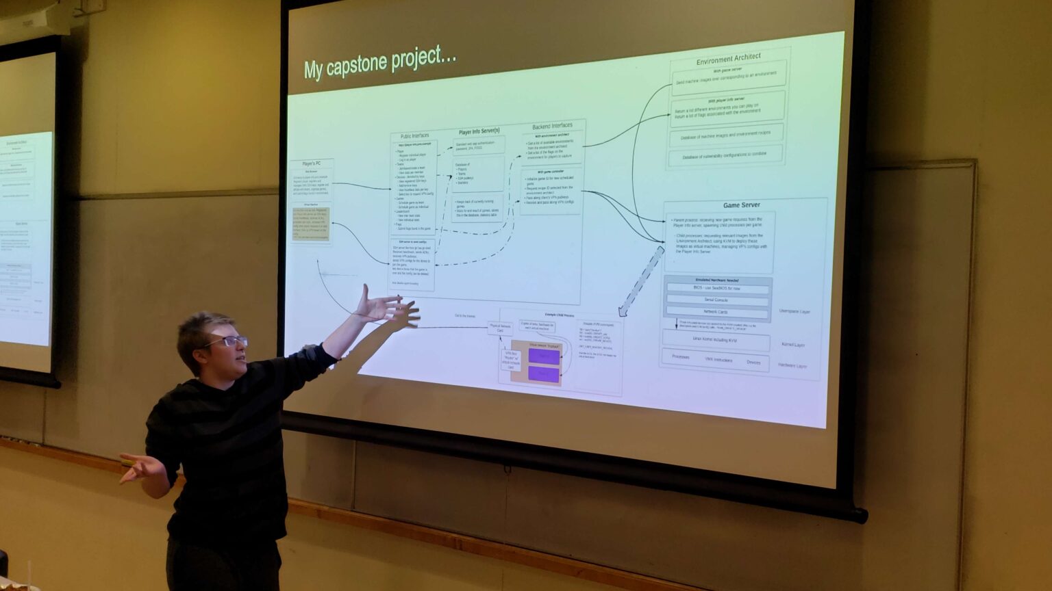 Casey Colley explaining a design of their project to use as an example. 